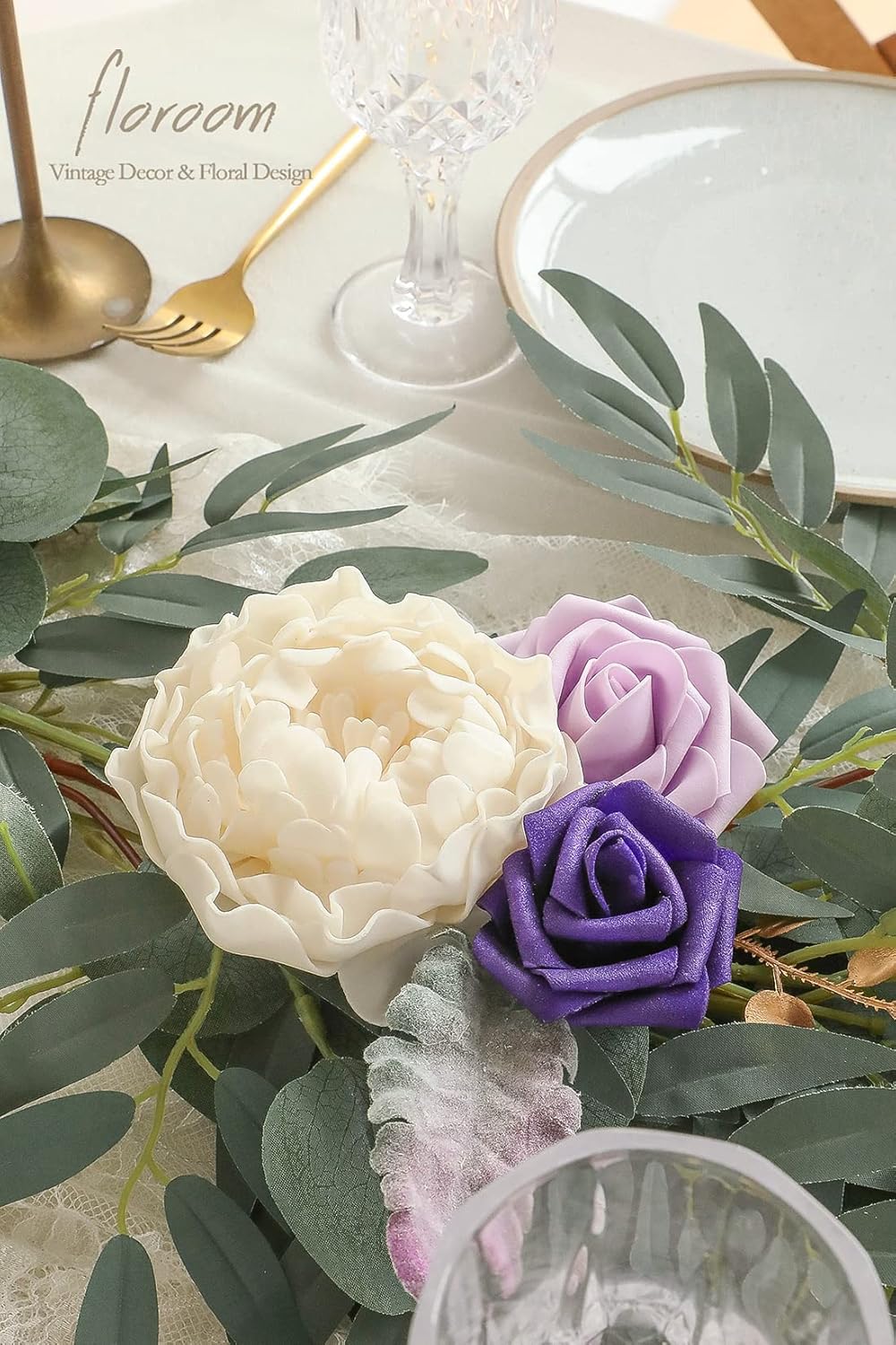 Floroom 6ft Artificial Eucalyptus Garland with Flowers Fake Greenery Faux Floral Vine Garland for Table Decor Wedding Centerpieces Bridal Shower Party Decorations, Lilac & Lavender