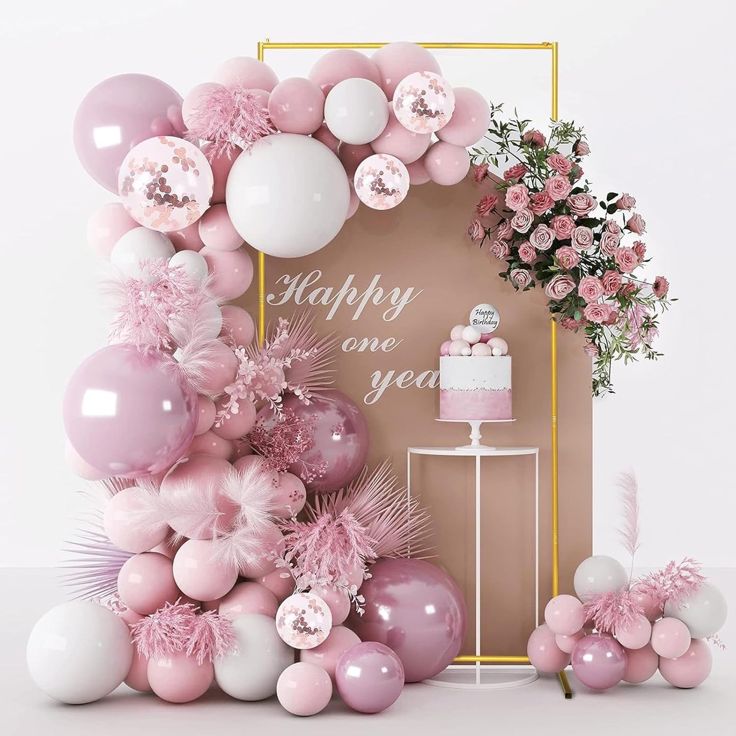 Metal Wedding Arch Backdrop Stand 6.6x3.3 FT Gold Square Balloon Arch Frame for Wedding, Birthday Party, Baby Shower Ceremony Decoration