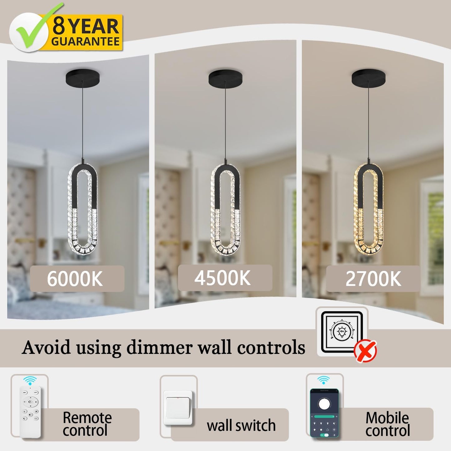 Modern Pendant Lighting 1-Light Chandelier Black Pendant Light Indoor Hanging Light Fixture for Kithchen Island Dinning Room Bedroom