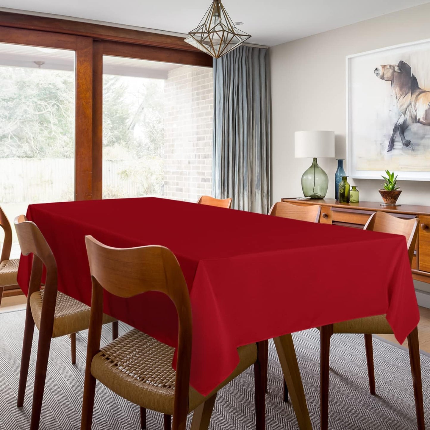 sancua 2 Pack Red Tablecloth 54 x 78 Inch, Rectangle 4 Feet Table Cloth - Stain and Wrinkle Resistant Washable Polyester Table Cover for Dining Tables, Buffet Parties and Camping