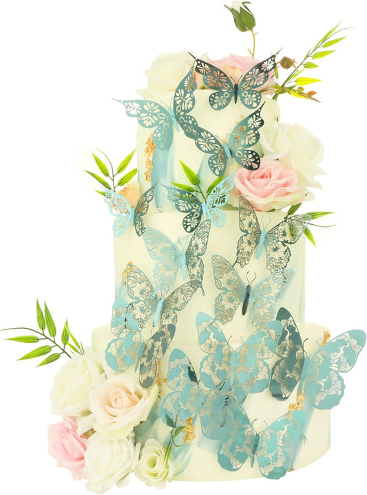 Gyufise Green Butterfly Cupcake Toppers Hollow Art 3D Butterfly Cupcake Decorations Baby Shower Wedding Anniversary Kids Birthday Party Cake Wall Decorations Supplies 36Pcs