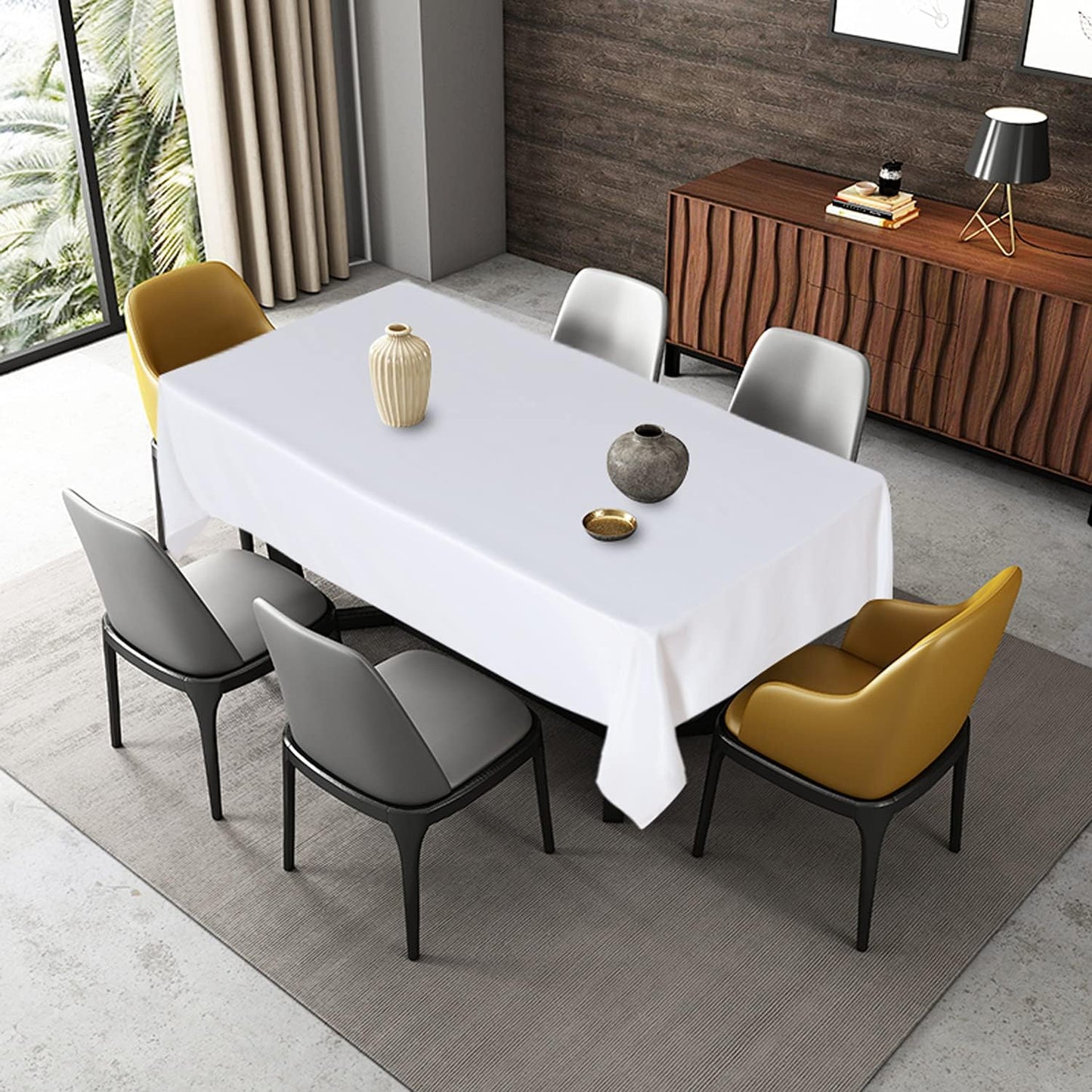 Fitable Rectangle Tablecloth Stain and Wrinkle Resistant Washable Polyester Table Cloth for Buffet Parties and Camping (54x108 inch, White)