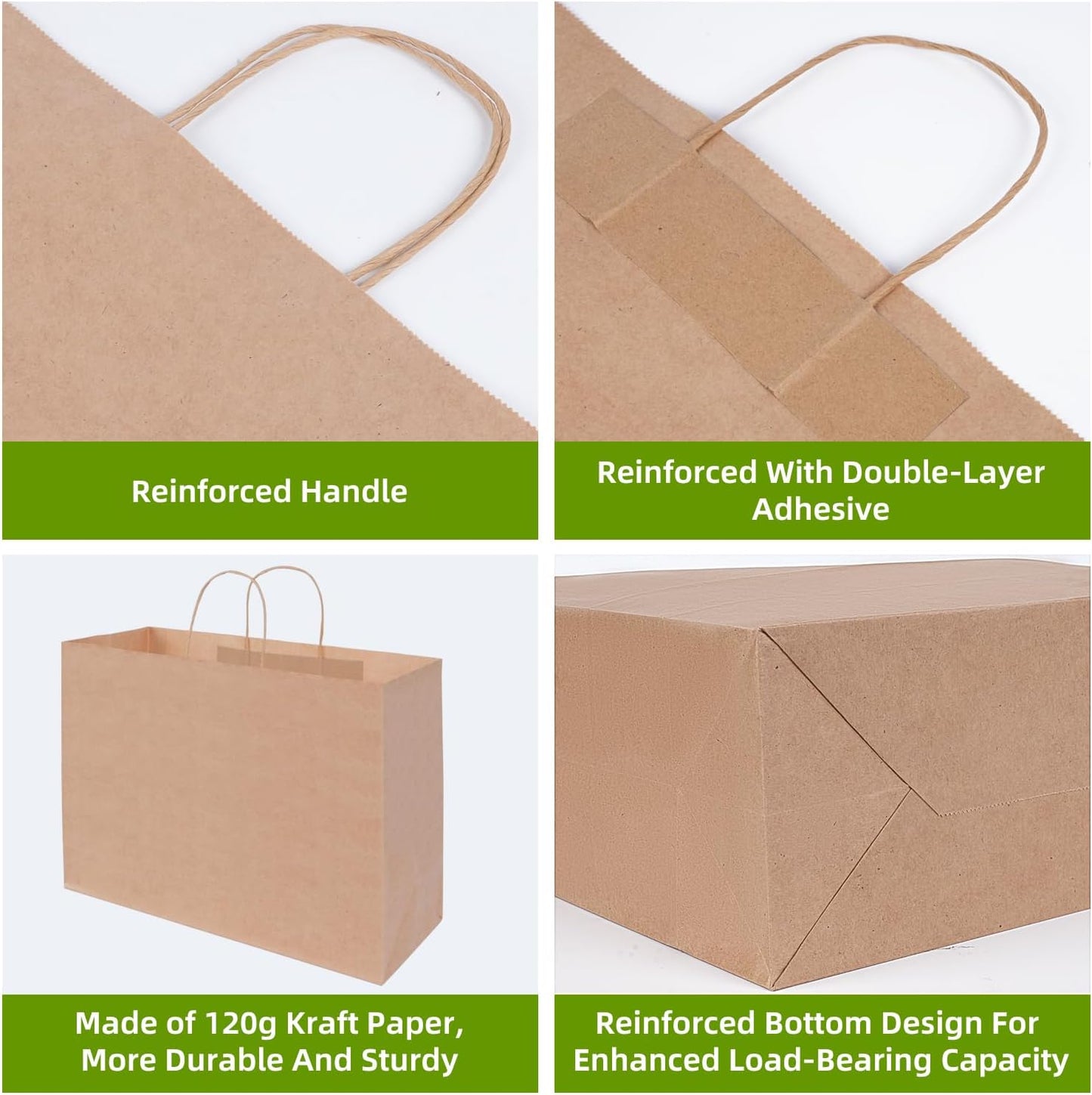 Johuivo Brown Paper Bags with Handles, 50 Pcs Brown Shopping Paper Bags, Recyclable Kraft Gift Bag and Retail Bag for Small Business, Grocery, Party Favors, 16x6x12 Inches