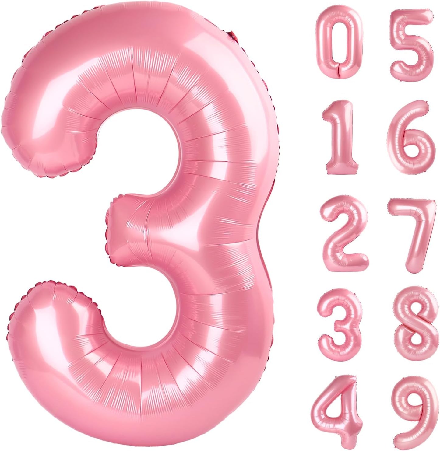 Light Pink 3 Number Balloon, 40 Inch Jumbo Pearl Light Pink Helium Foil Number 0-9 for Girls, Self Inflating 3rd Birthday Balloon for Girl Anniversary Graduation Princess Party Decorations Supplies