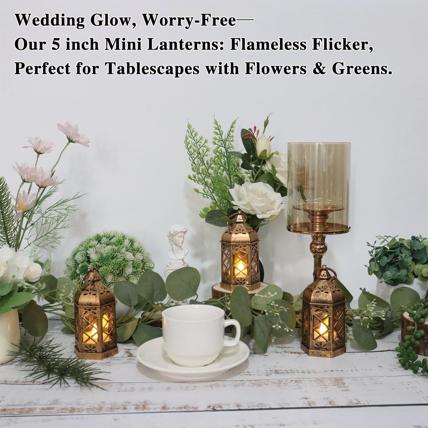 LLQ Mini Lantern for Centerpieces, (8Pack-5Inch) Vintage Lanterns Decorative, Small Hanging Lantern for Halloween Decorations, Christmas Centerpieces for Tables, Wedding Garden Party Decorations