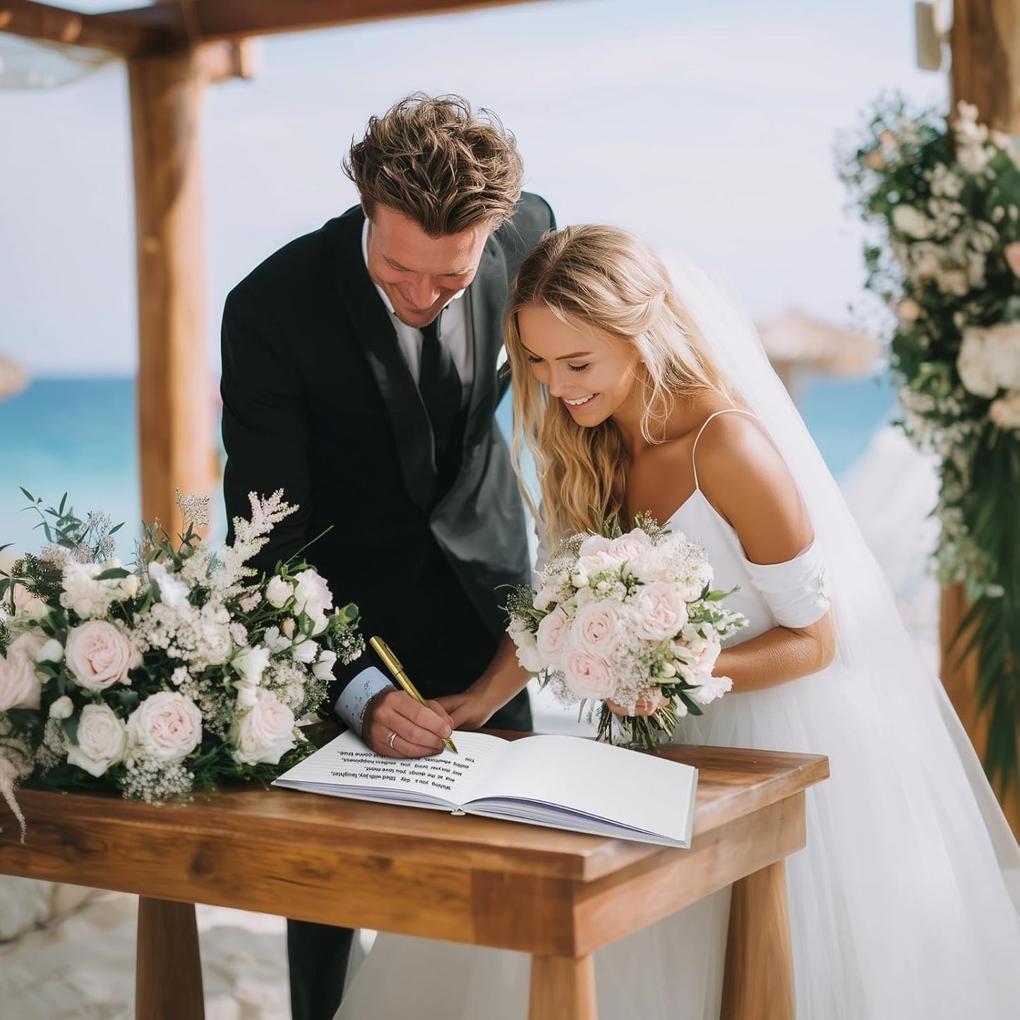 FREXISYN Wedding Butterfly Guest Book 9x7'' - Personalized Photo Guestbook with Pens for Reception, Baby Shower & Birthday [hardcover]