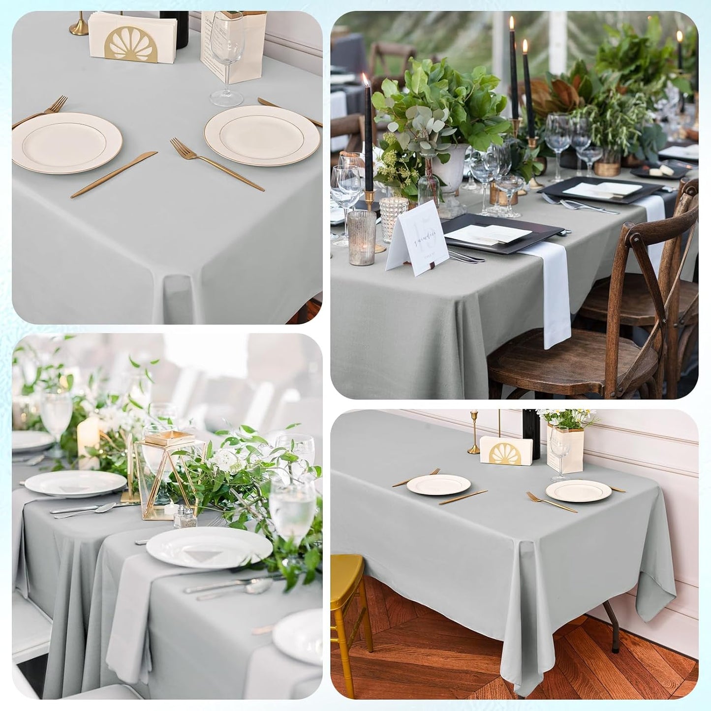 6 Pack Light Grey Rectangular Tablecloths, 60 x 126 Inch, Polyester/Fabric, Wrinkle & Stain Resistant, Classic Style, Perfect for 8ft Tables, Weddings, Banquets, Parties