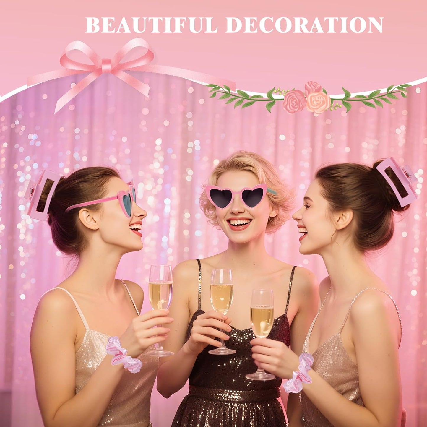 Pink Bridesmaid Gift Set for Proposal, 8PCS Hair Claw, Scrunchies, Makeup Clips & Heart Sunglasses – Bachelorette Party Favors, Bridal Shower & Teen Birthday Gifts