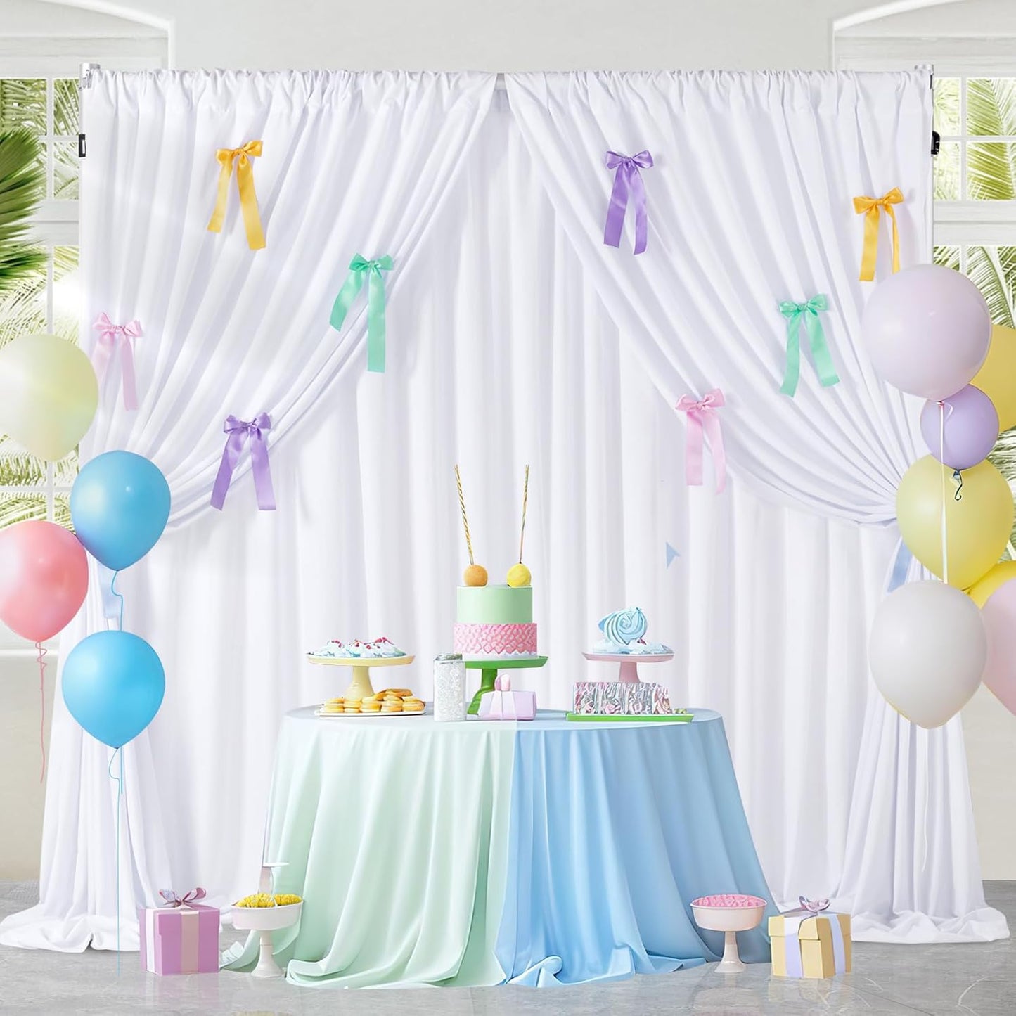 White Backdrop Curtain: 5.8×8ft Backdrop DIY Creative Photography Props Background - Shower Party Event Decorations