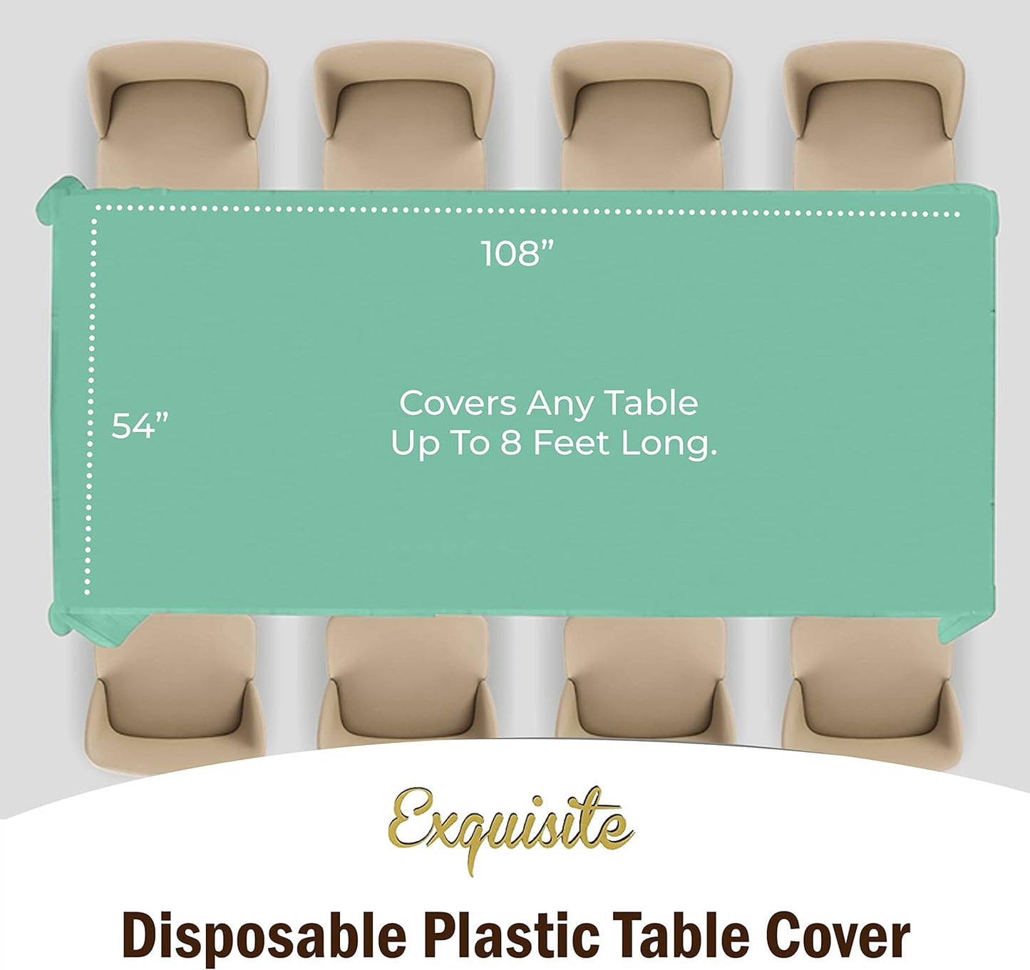 Exquisite 12-Pack Premium Plastic Tablecloth 54in. x 108in. Rectangle Table Cover - Lig...