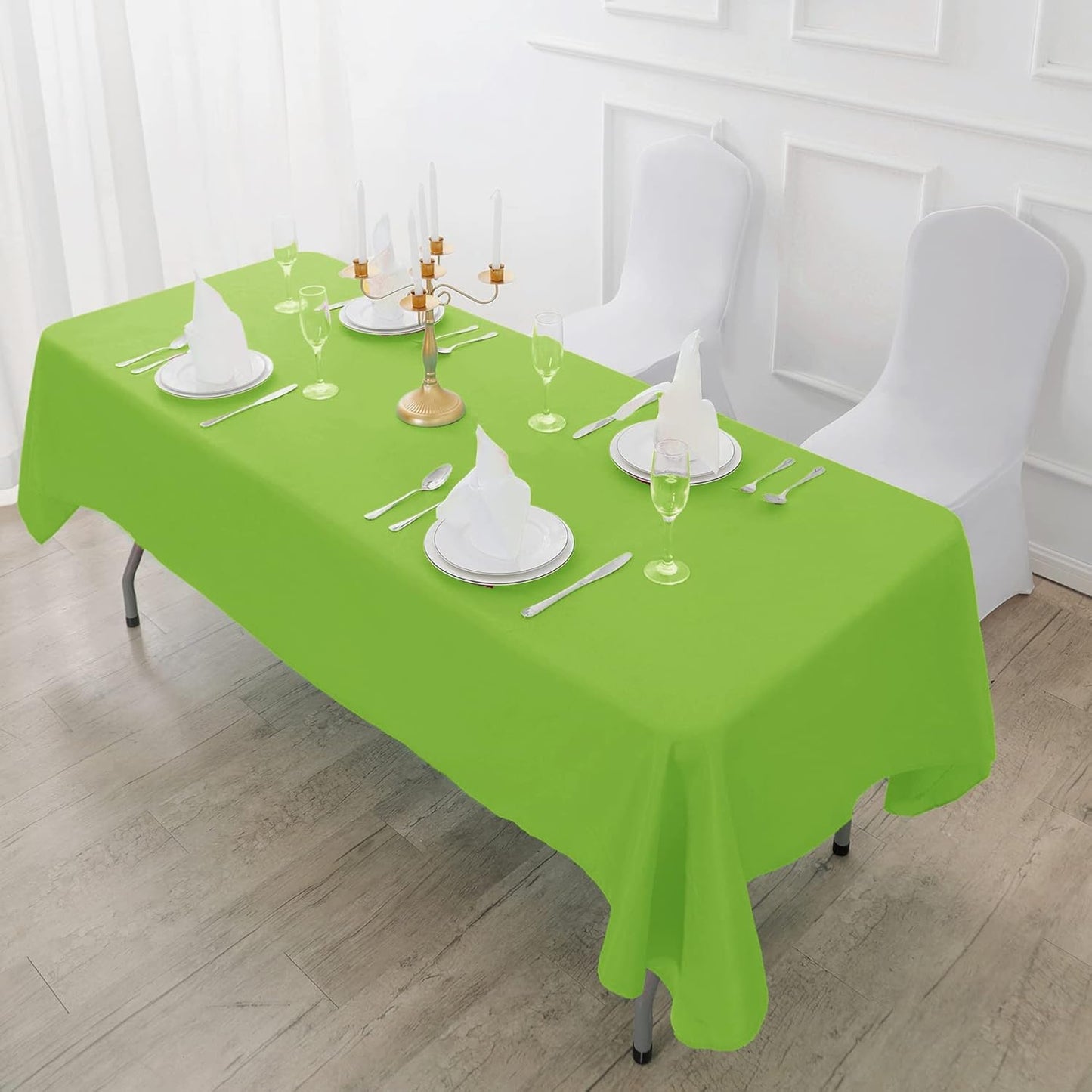 Fokitut 2 Pack Waterproof Rectangle Tablecloth, 60x120 Inch,Stain Resistant and Wrinkle Polyester Table Cloth, Fabric Table Cover for Kitchen Dining, Wedding, Party, Holiday Dinner-Apple Green