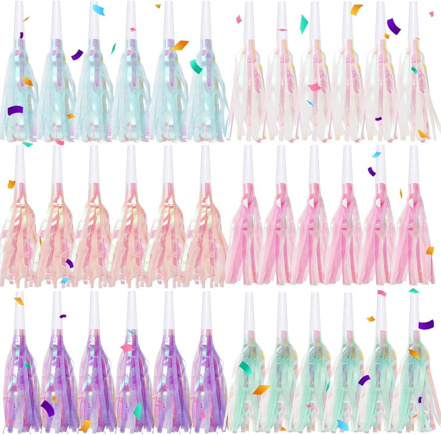 72 pcs Party Blowers, Noise Makers Glitter Metallic Fringed Party Horns for Birthday Blow Horns Graduation Sporting Party Favors Supplies