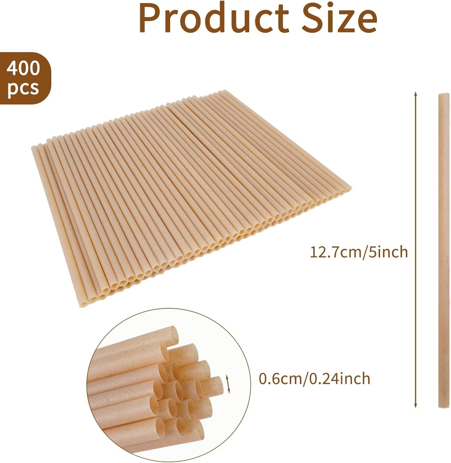 400 Pcs Sugarcane Straws Disposable, 5 In Drinking Agave Long Edible Compostable Biodegradable Cocktail Straws, Natural Brown Juice Coffee Tea Bulk Straw, Sturdy Straw for Drinks Home Restaurant