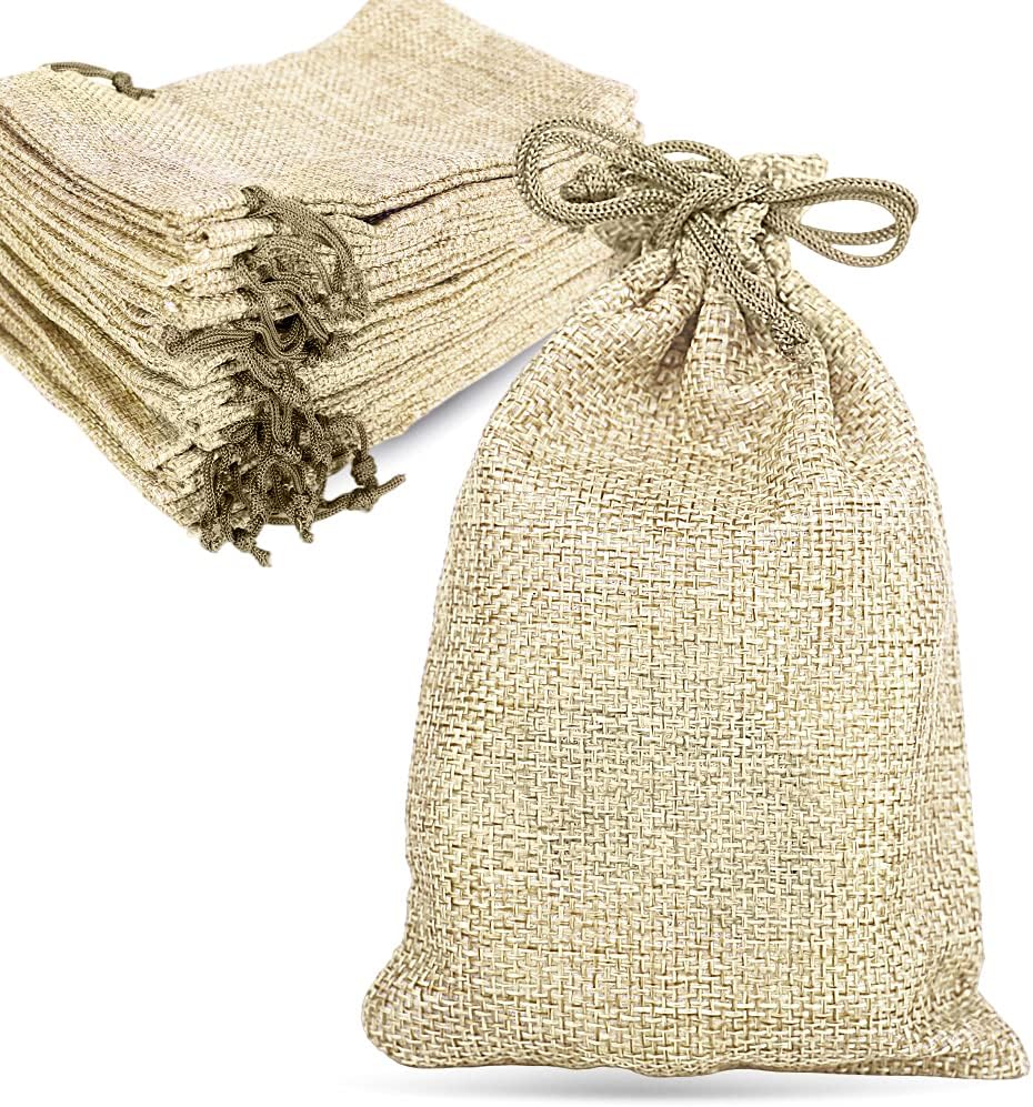 LYSXP 50PCS Burlap Bags with Drawstring，4x6 Inch Cream color Drawstring Gift Bag Jewelry Pouches for Wedding Party Favors, DIY Craft