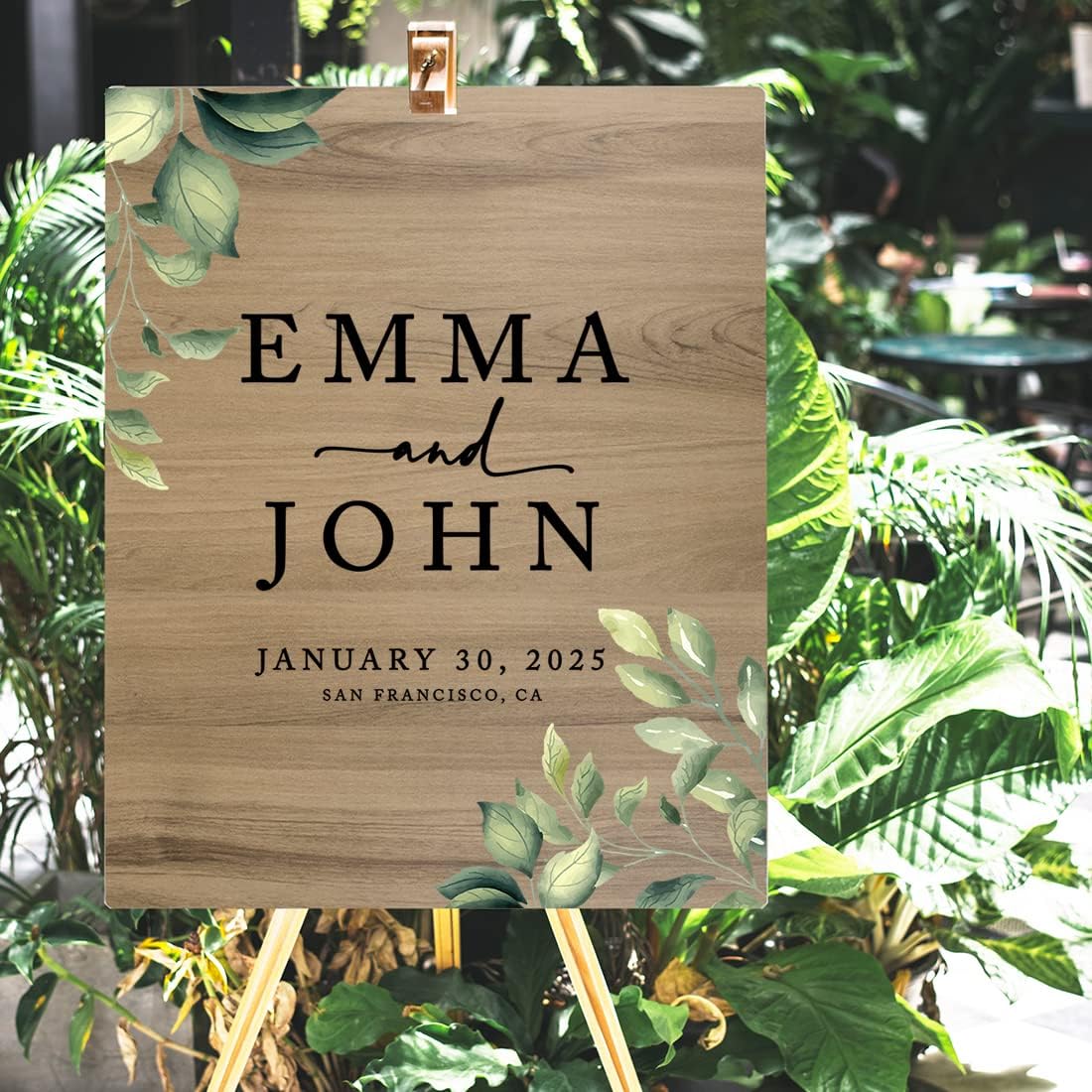 Andaz Press Large Wooden Welcome Sign for Wedding, Rustic Welcome Sign 16" x 20" Custom Names Greenery Leaves Wedding Signage English Oak MDF Wood Finish Wedding Reception Indoor Outdoor Signs