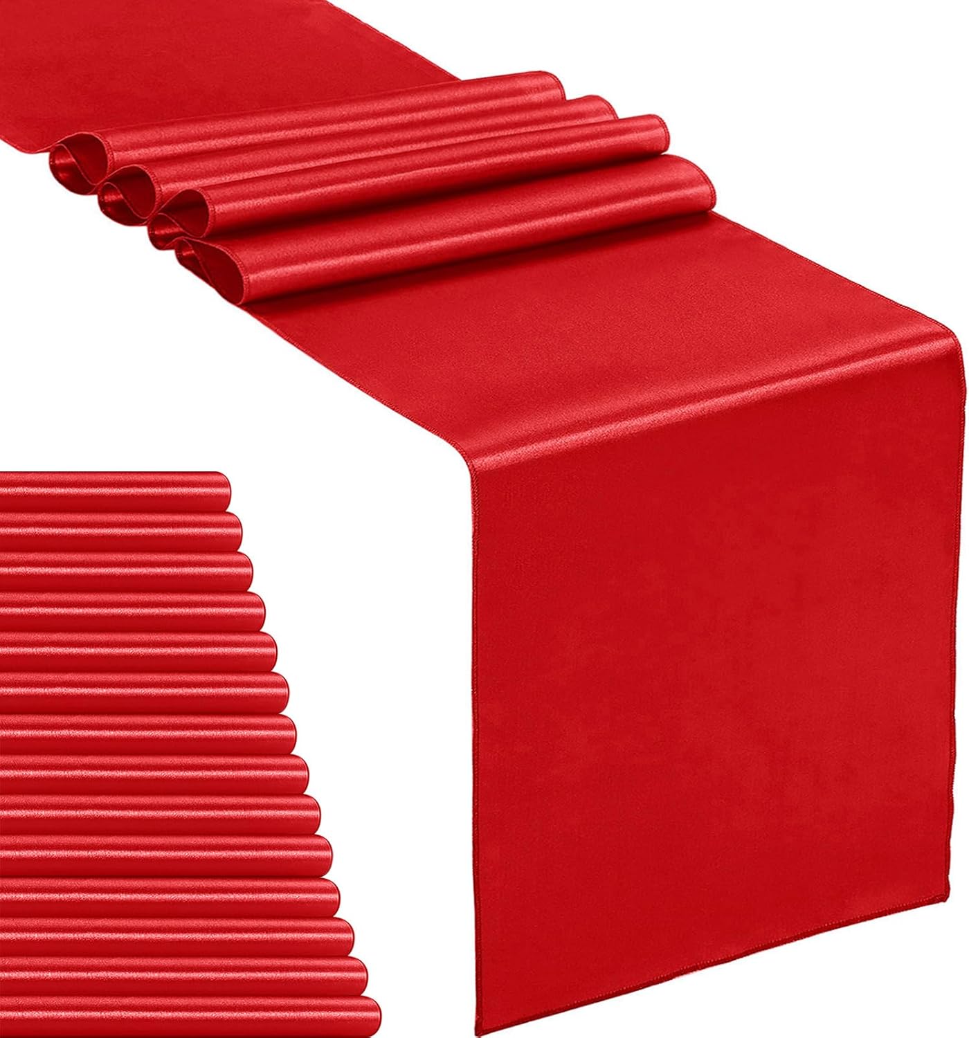 15-Pack Satin Table Runner Red 12 x 108 inches Long, Table Runners for Wedding, Birthday Parties, Banquets Decorations（15 Pack, 12x108 Inch, Red）