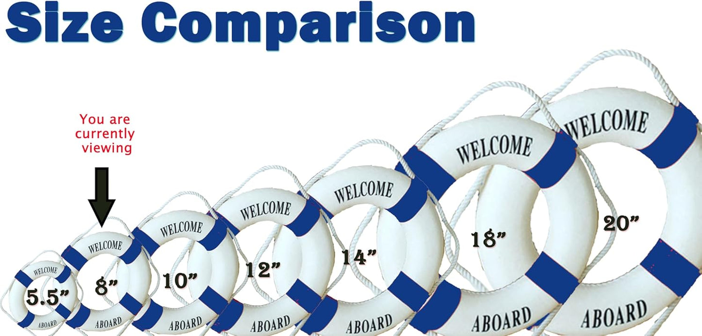 MorroMorn Lifebuoy Wall Hanging Decor - Welcome Aboard Mediterranean Style Home Decoration (Navy, 8")