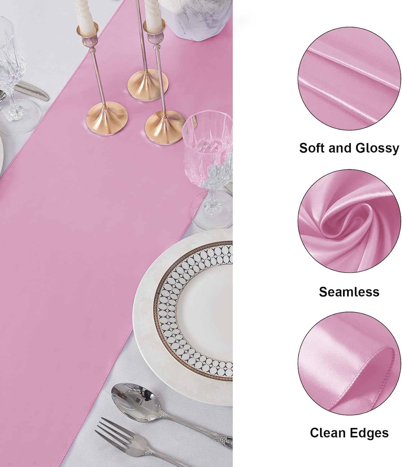 6Pack Table Runner 12 x 108 Inches Satin Silk Table Runner for Wedding, Birthday Party, Banquets, Graduations Decoration, fit Rectange and Round Table-Pink