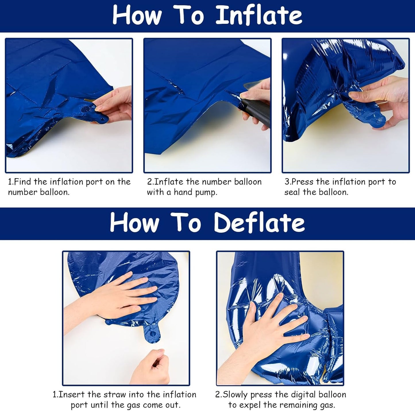 Navy Blue Foil Balloon Number 4, 40'' Giant Self Inflating Number Balloons Set 0-9, Large Dark Blue Number 4 Helium Balloon for Boys 4th Birthday Anniversary Party Decorations Supplies