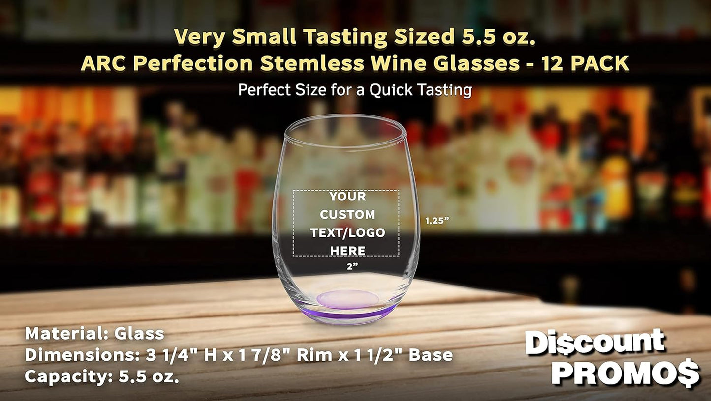 Custom Stemless Wine Glasses by ARC 5.5 oz. Set of 12, Personalized Bulk Pack - Perfect for Hotel, Bar, Restaurant or Lounge - Purple