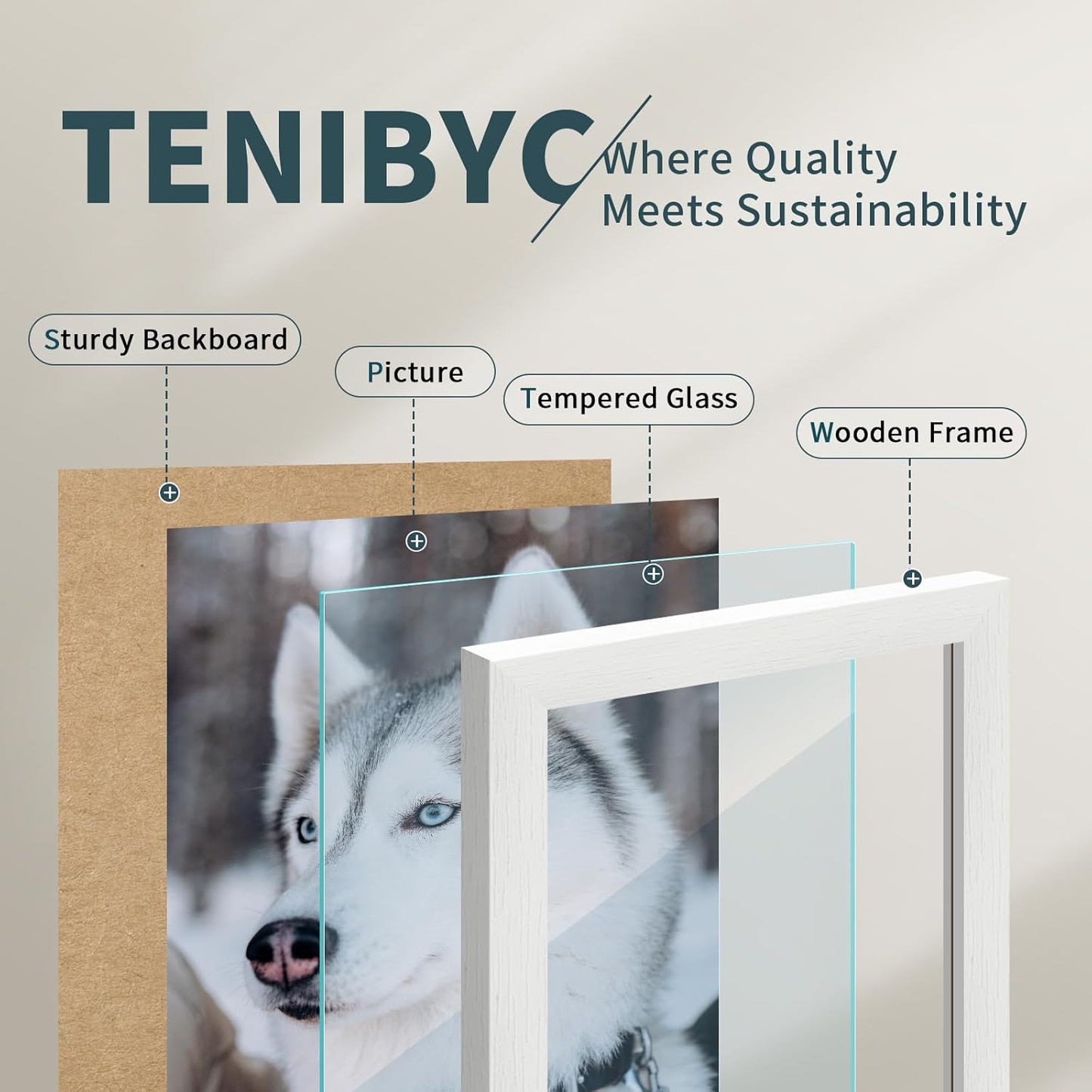 8.5x11 Picture Frame Set of 3 - White Woodgrain, Solid Wood & HD Tempered Glass, Table Display or Wall Hanging