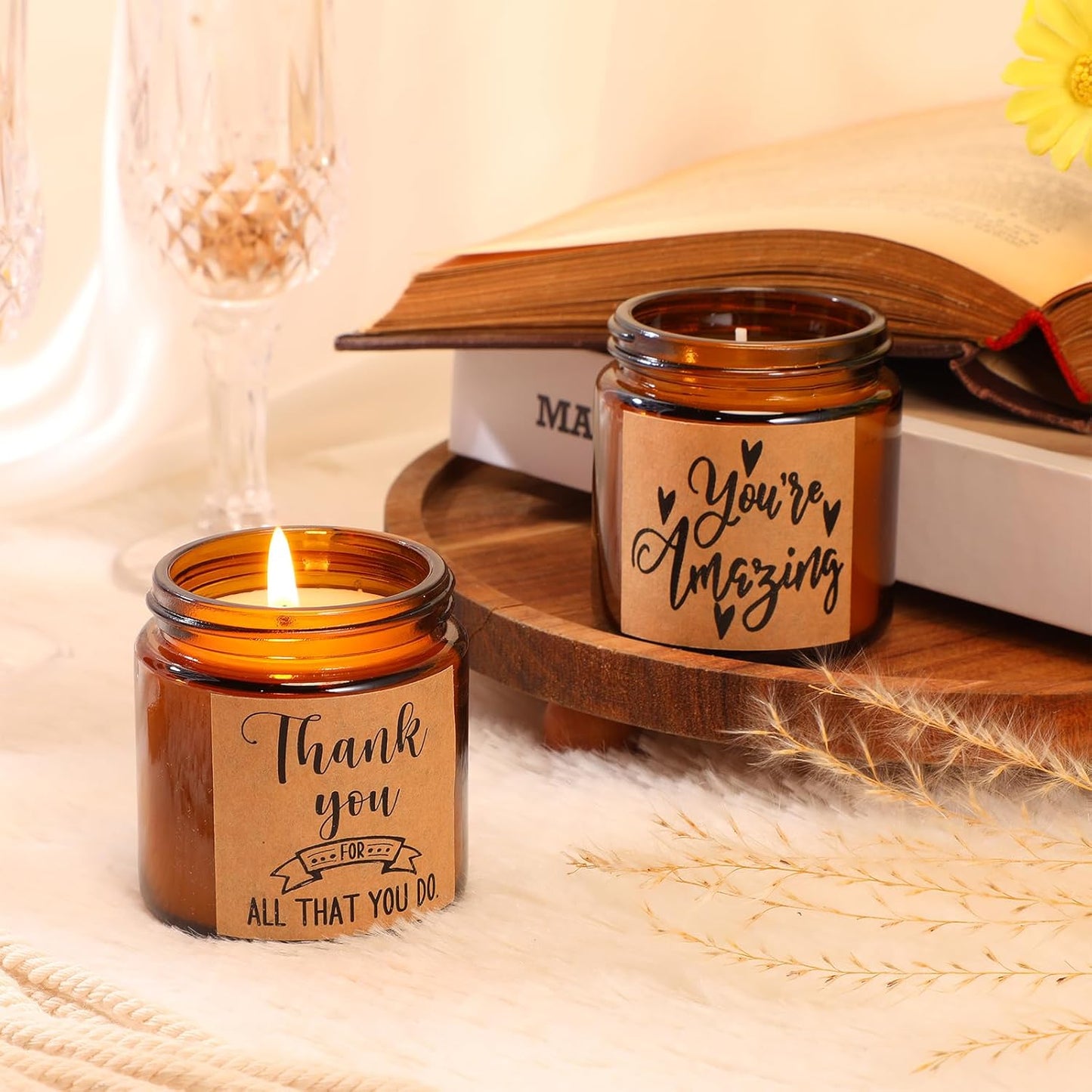 Roowest 10 Jars Thank You Gift Candles 3.5 oz Employee Appreciation Gifts Bulk Soy Wax Jar Inspirational Candle Thank You for Coworkers Employee Women Secretaries Teacher Volunteers(Classic)