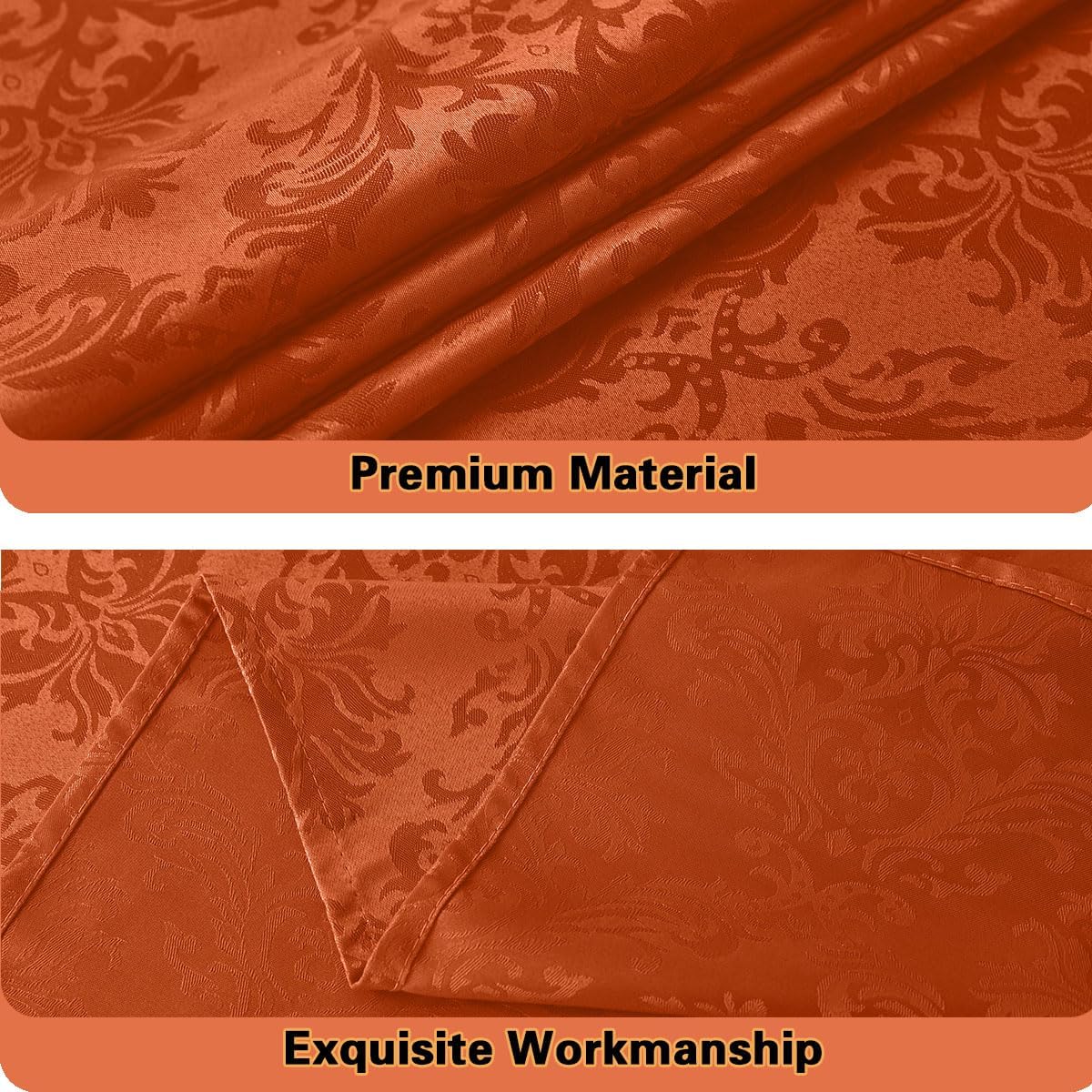 Jacquard Tablecloth Rectangle 52 x 70 Inch, Waterproof Stain Resistant Damask Autumn Table Cloth, Soft Polyester Table Cover for Fall, Harvest, Thanksgiving, Holiday, Rusty/Orange
