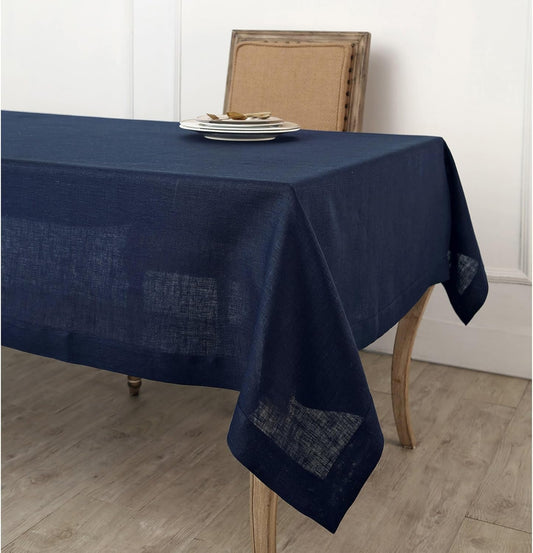 Solino Home Navy Blue Linen Tablecloth 52 x 52 Inch - 100% Pure Linen Square Table Throw - Fete, Machine Washable Table Cloth for Fall, Autumn, Thanksgiving, Christmas, Holiday
