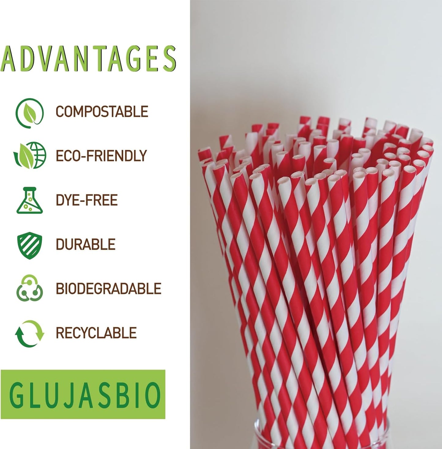 Disposable Red White Paper Straws - Striped Drinking Straws Bulk, for Party, Wedding, Cake Pops, Crafts, 7.75" x0.24"