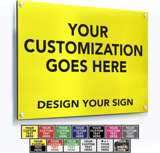 Custom Metal Signs, Personalized Aluminum, Waterproof Business Signs, White Aluminum (Yellow Background, 20x20 In)