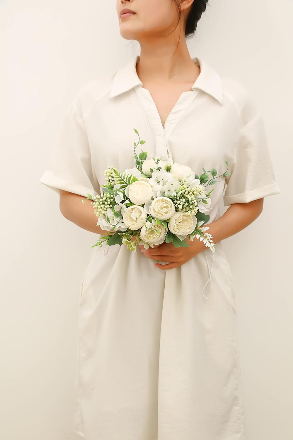 Artificial Flowers Fake Peony Silk Mini Plastic Bridal Flowers for DIY Wedding Bouquets Home Decorations 4 Packs(Cream)