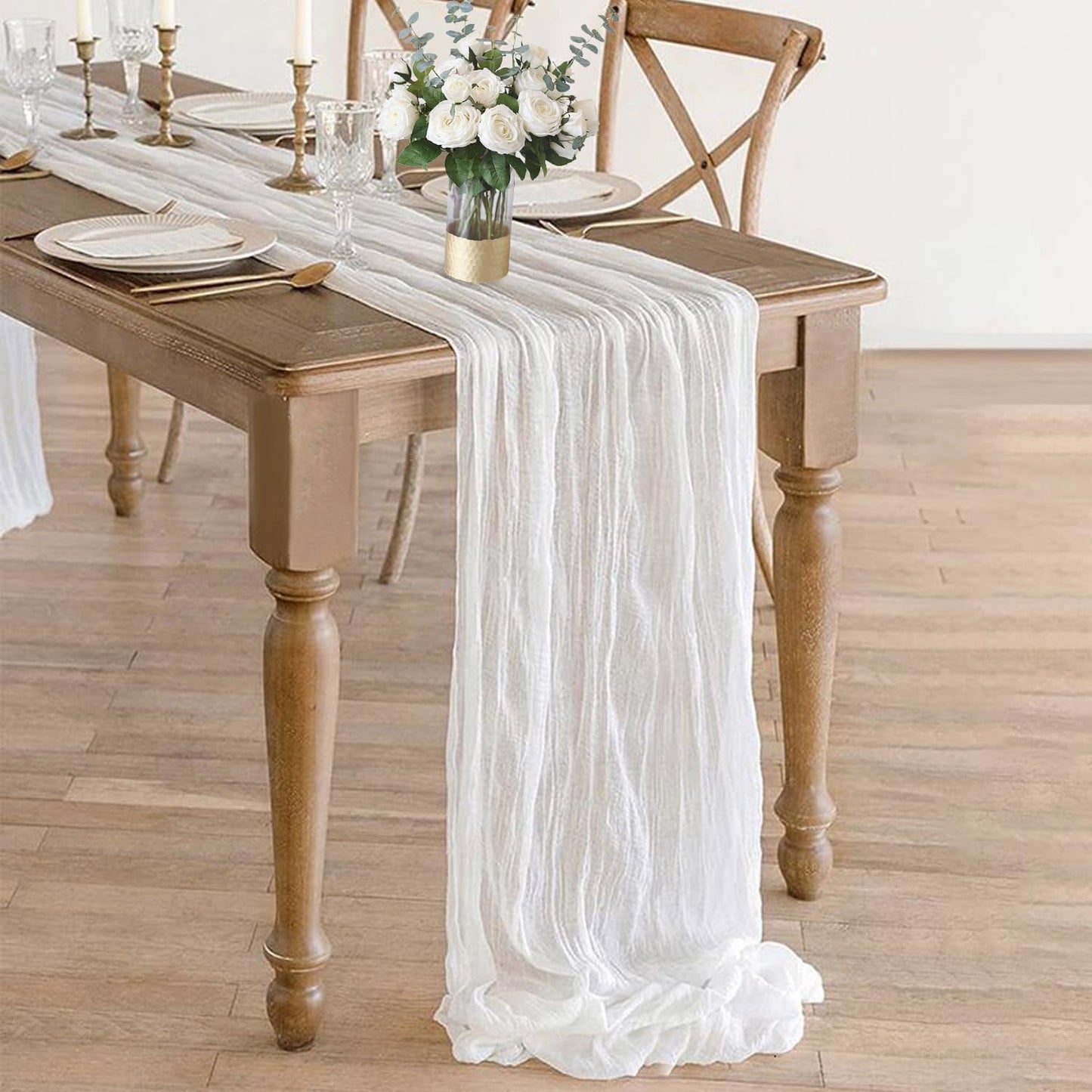 White Cheesecloth Table Runner, 10Ft Boho Gauze Cheese Cloth Table Runner Romantic Sheer Ivory Runner for Wedding Bridal Shower Table Decoration