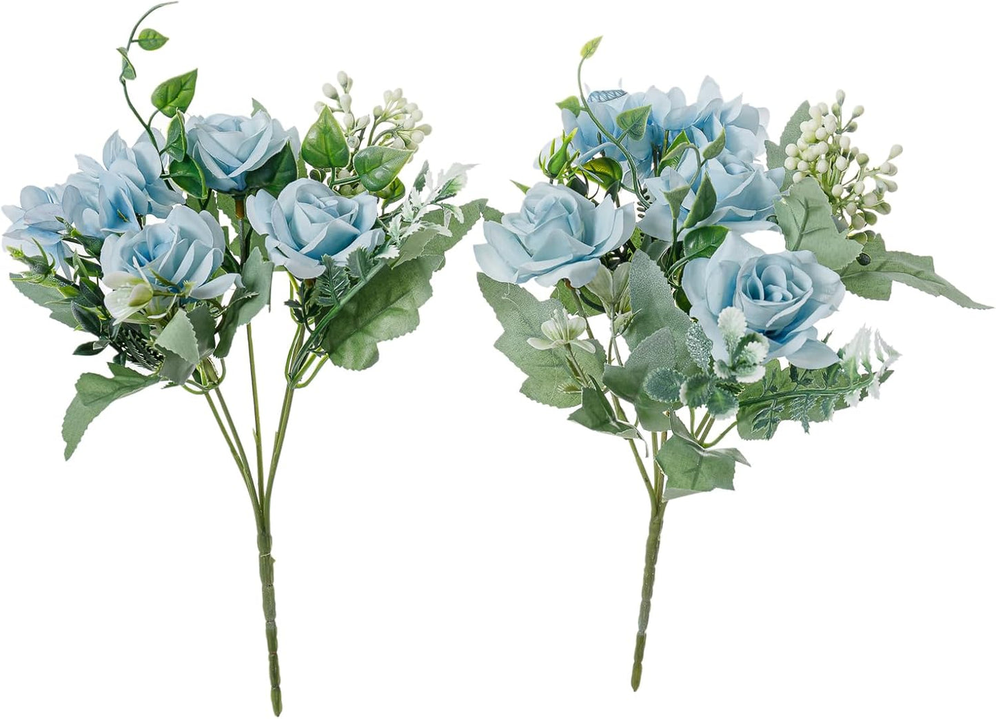 Artificial Flower 5 Branches Artificial Silk Fake Flowers Bouquet Small Roses for Wedding Home Office Tables Decor 2 Packs(Light Blue)