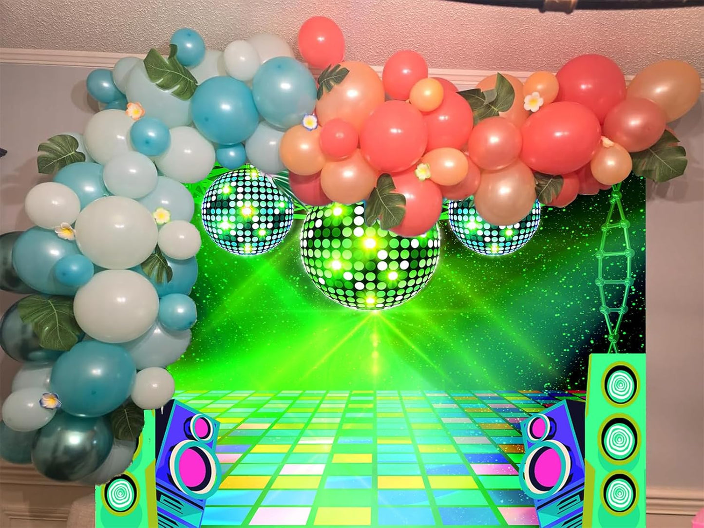 Dance Party Backdrop Retro 80s 90s Theme Stage Dance Ball Music Birthday Party Decoration DJ Photography Background 5 x 3 ft for Baby Shower Picture Photo Shoot Polyester Fabric,Purple