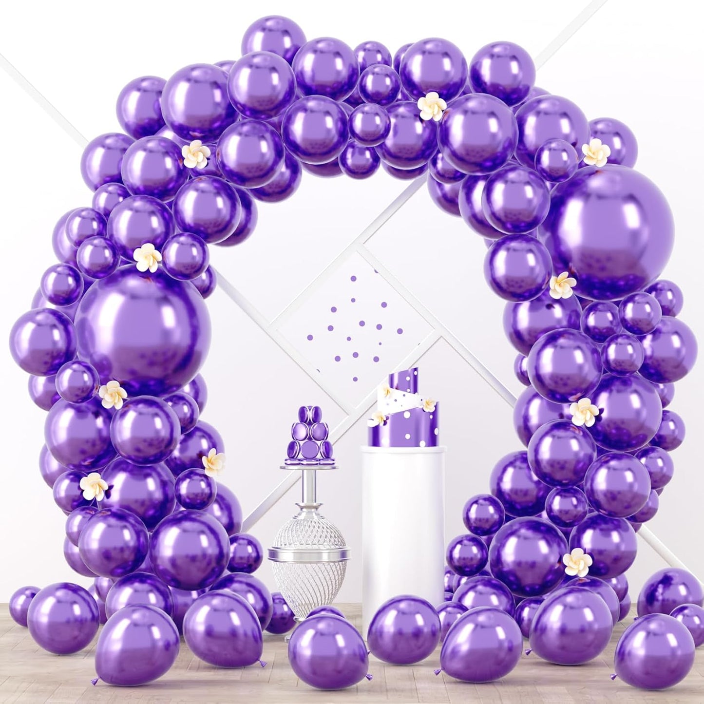 90pack Metallic Purple Balloons Different Size 18/12/10/5 Inch Metallic Purple Balloon Garland Arch Kit for Graduation, Wedding, Birthday, Anniversary, New Year Party Decorations
