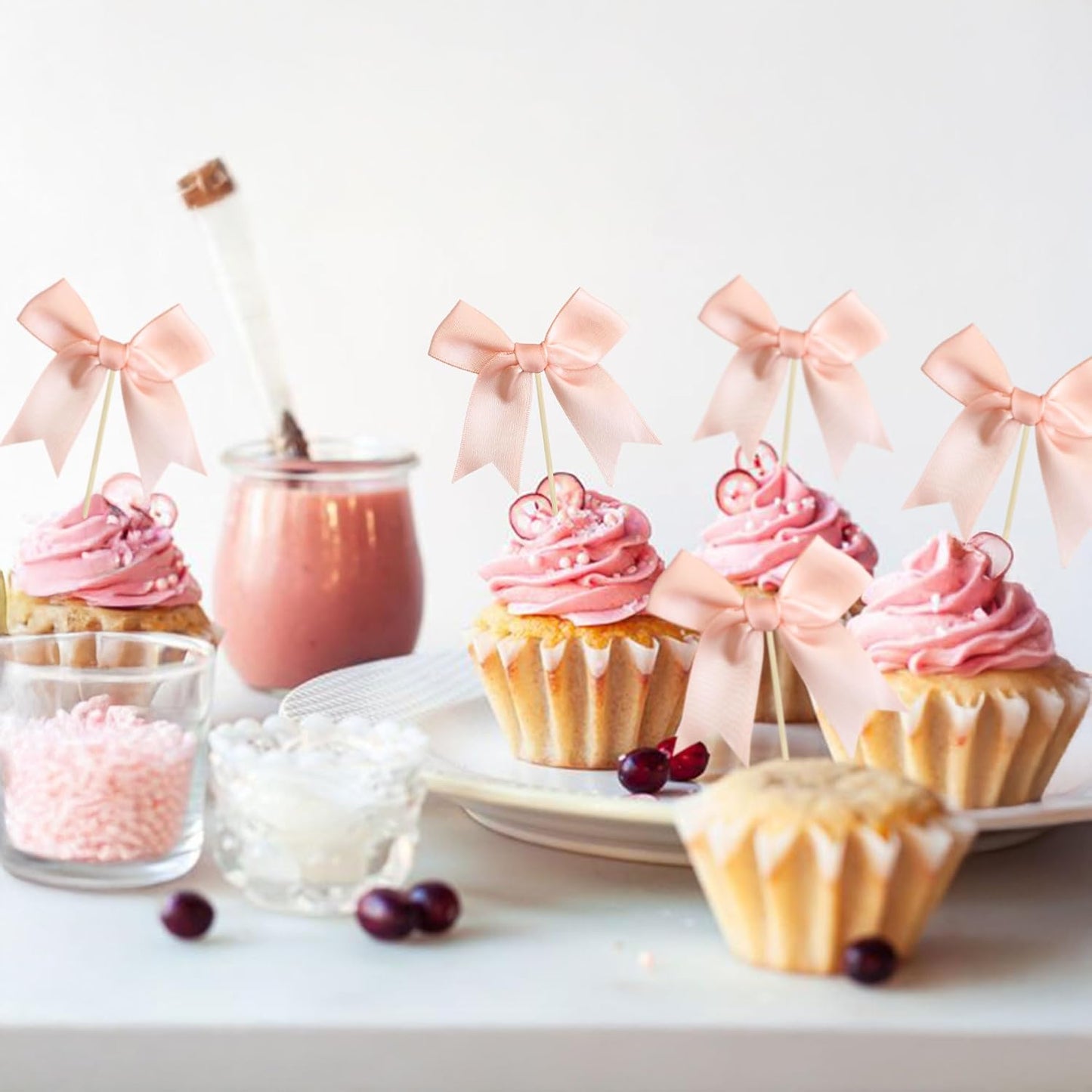 Ephlyn 24Pcs Pink Bow Cupcake Toppers Pink Bow Cake Topper Birthday Decorations, Mini Bowknot Cupcake Picks for Coquette Theme Party Decoration Bachelorette Bridal Engagement Wedding Party Dark Pink