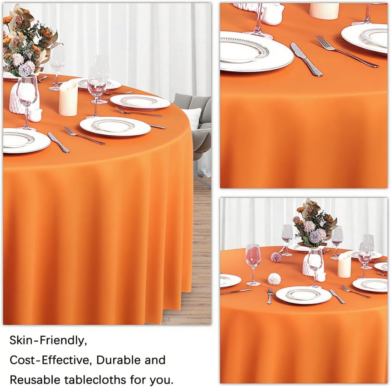 8 Pack Orange Round Tablecloth 120 Inch Stain and Wrinkle Resistant Round Orange Table Cloth Reusable and Washable Polyester Fabric for Buffet Wedding Party and Banquet