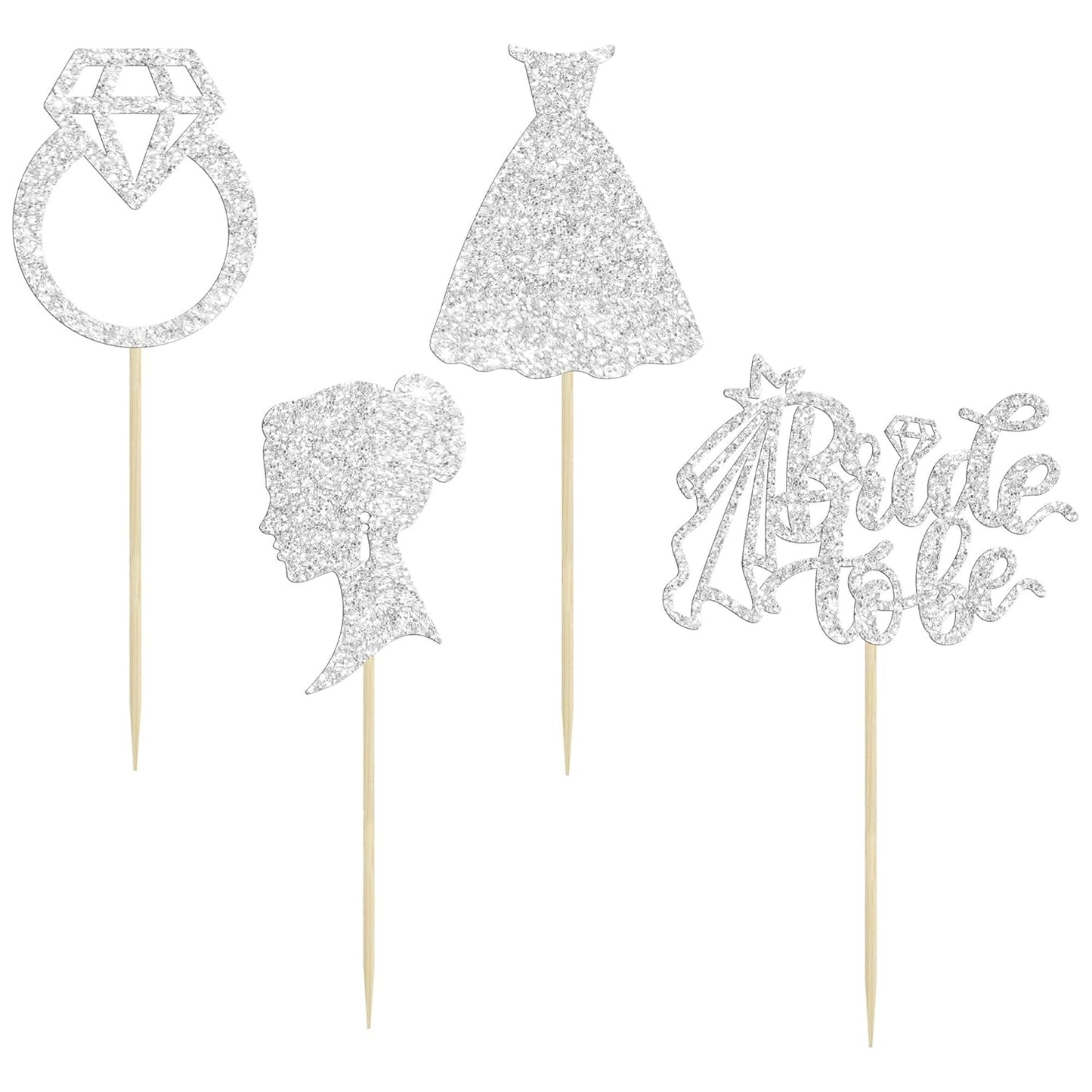 Gyufise 24 Pack Bride to Be Cupcake Toppers with Heart Ring Dress Glitter Bridal Shower Cupcake Picks Decorations for Wedding Engagement Bachelorette Party Cake Decorations Supplies Silver