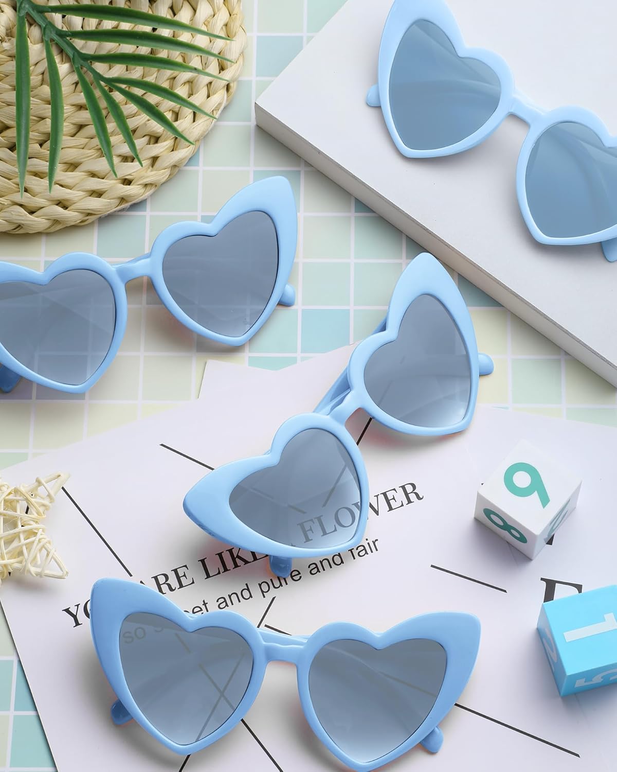 Flutesan 20 Pairs Retro Heart Sunglasses Vintage Cat Eye Heart Glasses Women Bachelorette Bride Sunglasses Bulk