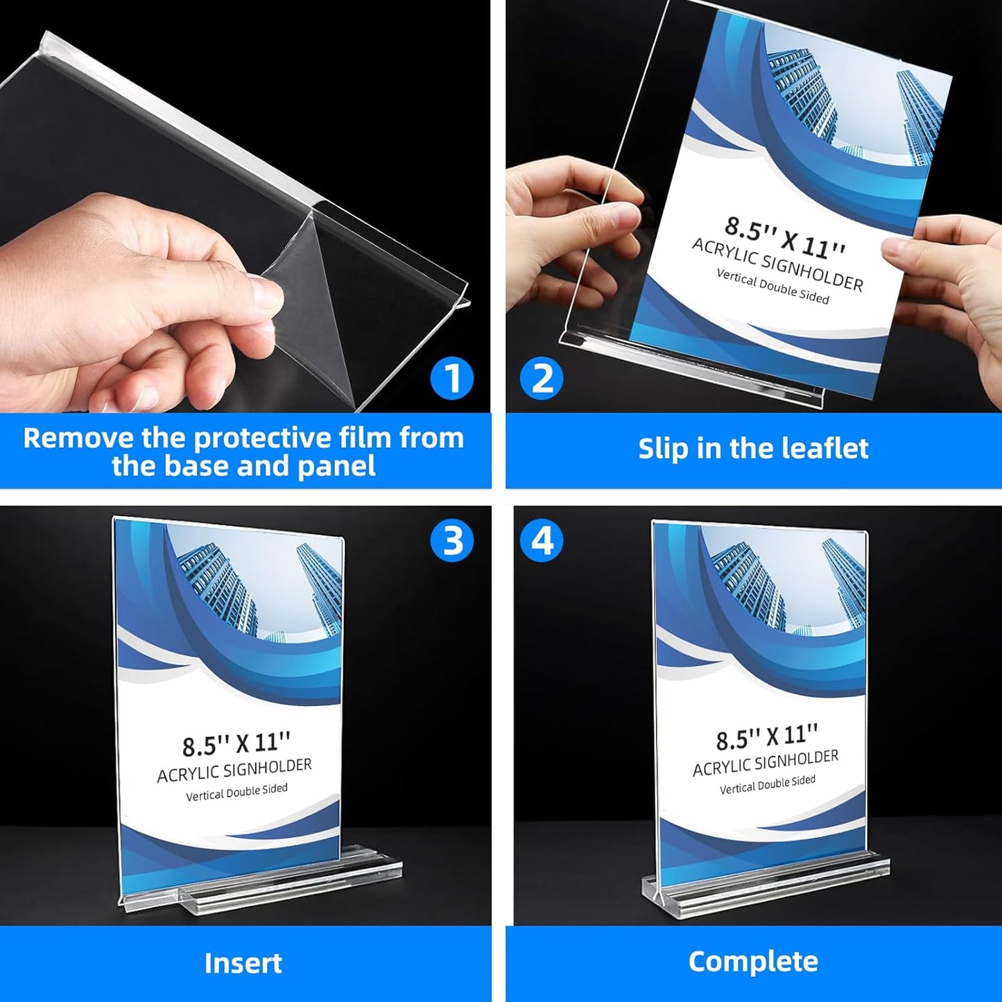 3 Pack Acrylic Sign Holder 8.5 x 11, Double-Sided Clear Sign Holder Plastic Stands for Display, T Shape Acrylic Table Sign Stands for Office Store Restaurants Wedding Party Decoration