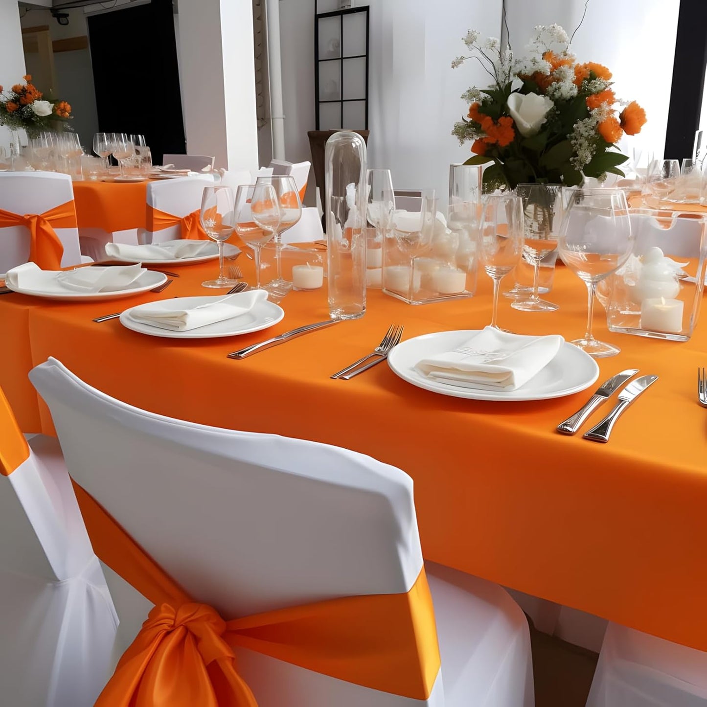 8 Pack Orange Tablecloth 60 x 126 Inch Rectangular Tablecloths for 8 Foot Rectangle Tables, Wrinkle Resistant Orange Table Cloth Washable Polyester Fabric for Buffet Wedding Party Banquet