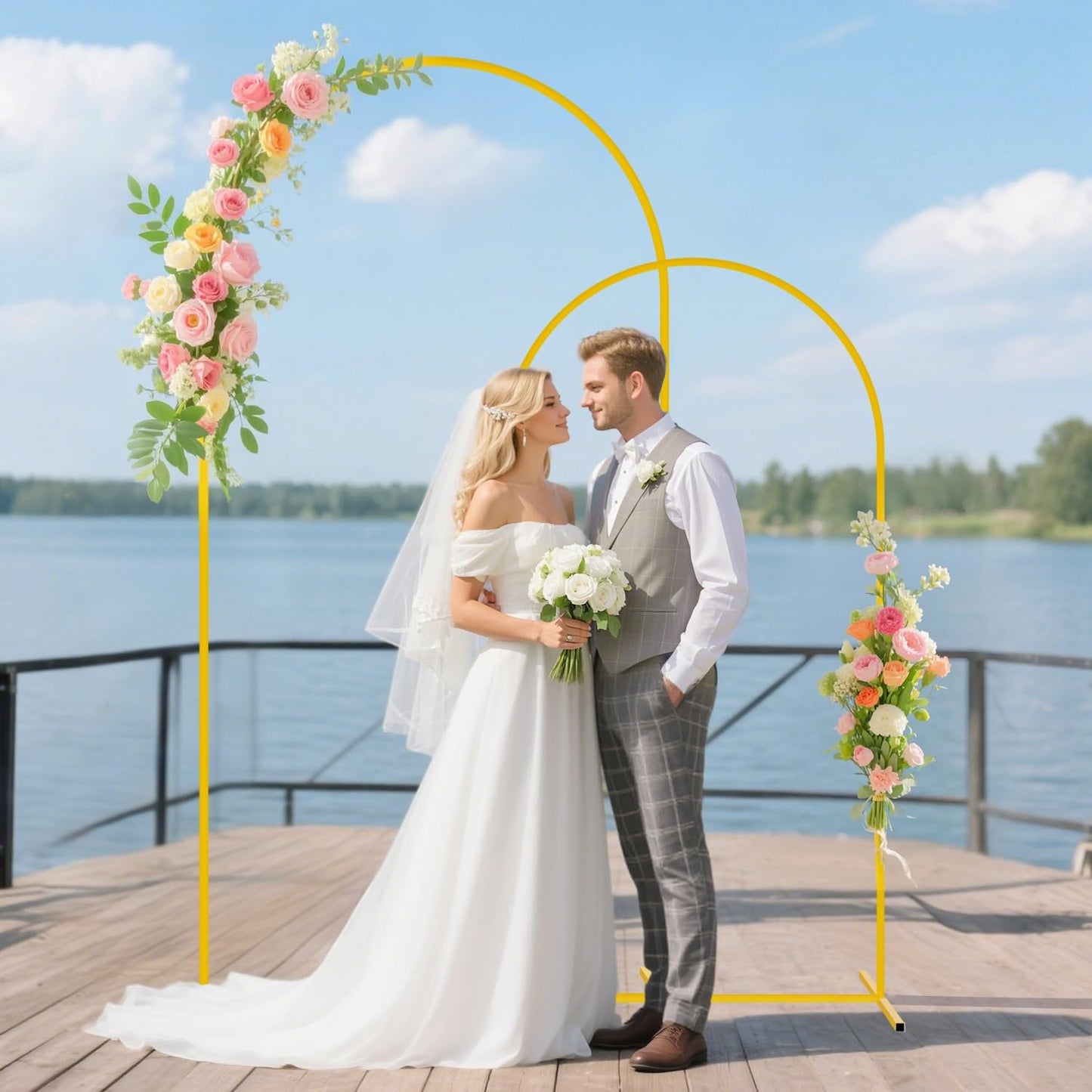 Metal Arch Backdrop Stand and Cover Set 7.2FT, 6FT Arch Stand and Cover Set of 2 Wedding Backdrop Arches Stands with Blue Arched Covers for Bridal Baby Shower Graduation Ceremony Party Decor