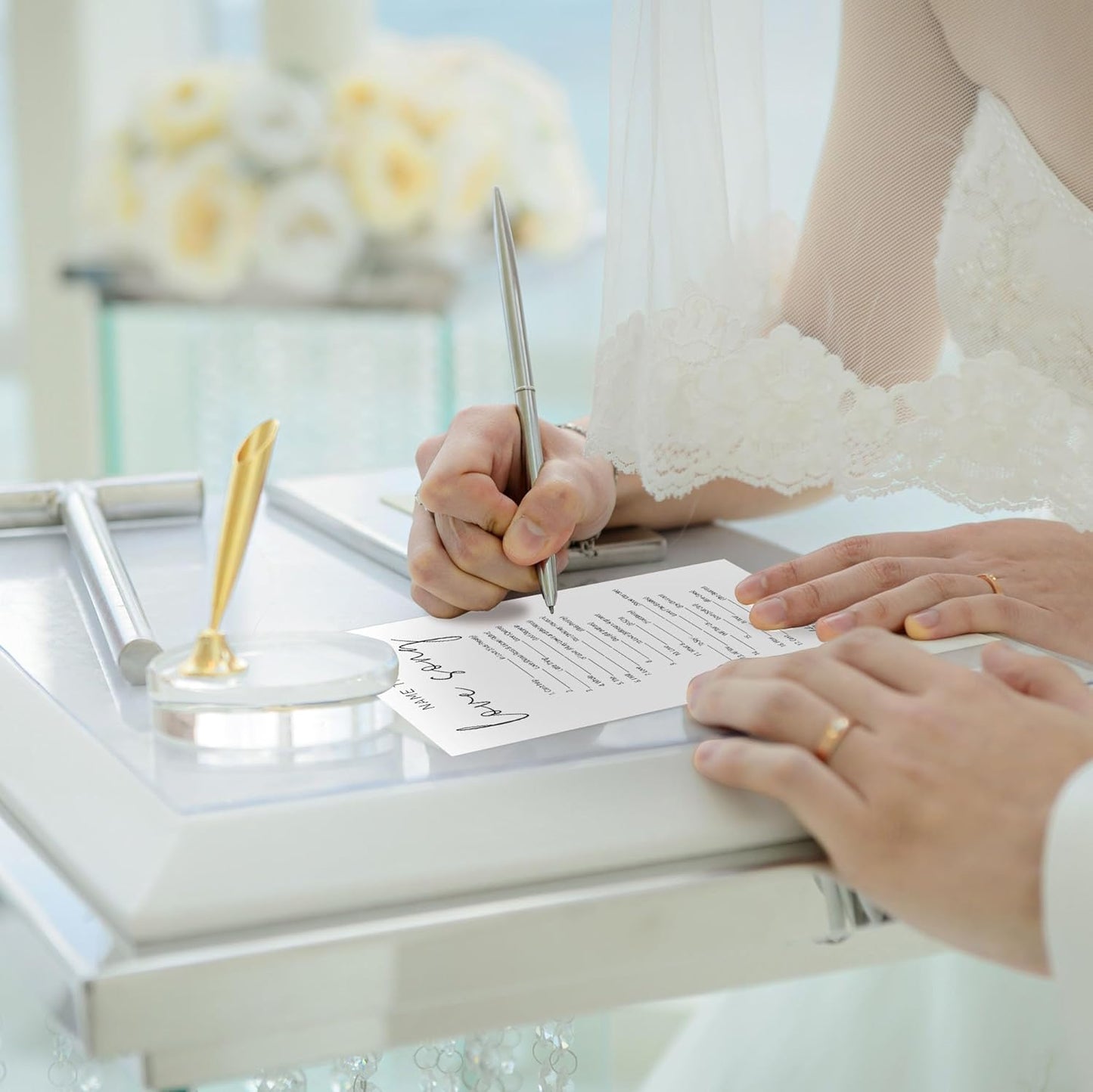 Bridal Shower Games, Name that Love Song, 25Pcs Minimalist White Double-Sided Bridal Game Cards with 1 Answer Key, Wedding Shower Games for Guests, Engagement Bachelorette Party Supplies - A06