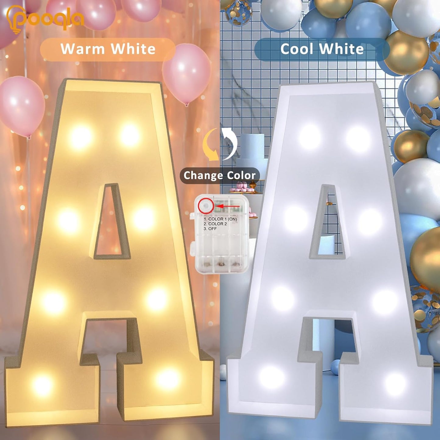 Pooqla 3FT Marquee Light Up Letters, Cool White and Warm White LED Big Mosaic Marquee Letters 3 Feet, Giant Letter Sign for Balloons Birthday Anniversary Wedding Party Decoration, Letter N