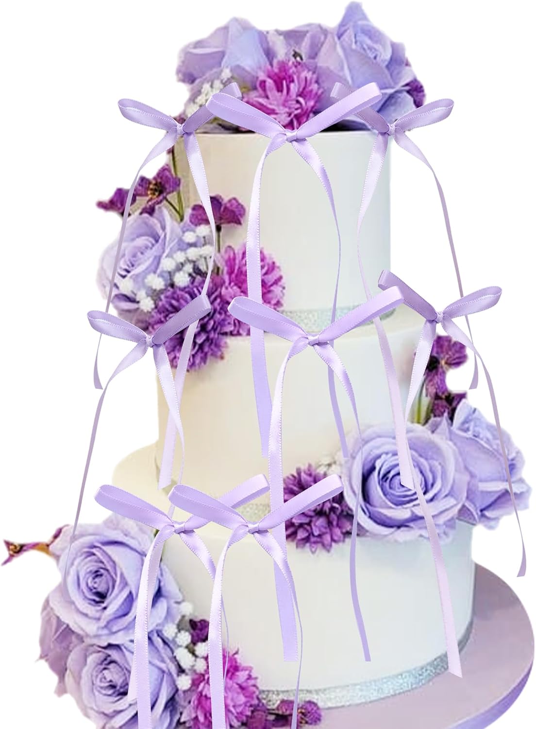 Ephlyn 30Pcs Bow Cupcake Toppers Valentine's Bowknot Ribbons Coquette Bow High Footed Cup Balloon Wall Party Decorations Cake Dessert Picks Birthday Wedding Party Supplies Purple