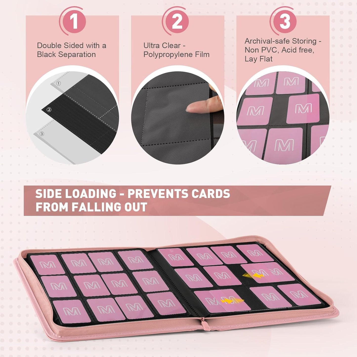 Premium Card Binder 12 Pocket for 720 Pockets Trading Card Binder, PU Zipper Card Collection Album, Sturdy Side-Loading Card Book Holder for MTG, TCG, Game Cards, Sports Cards