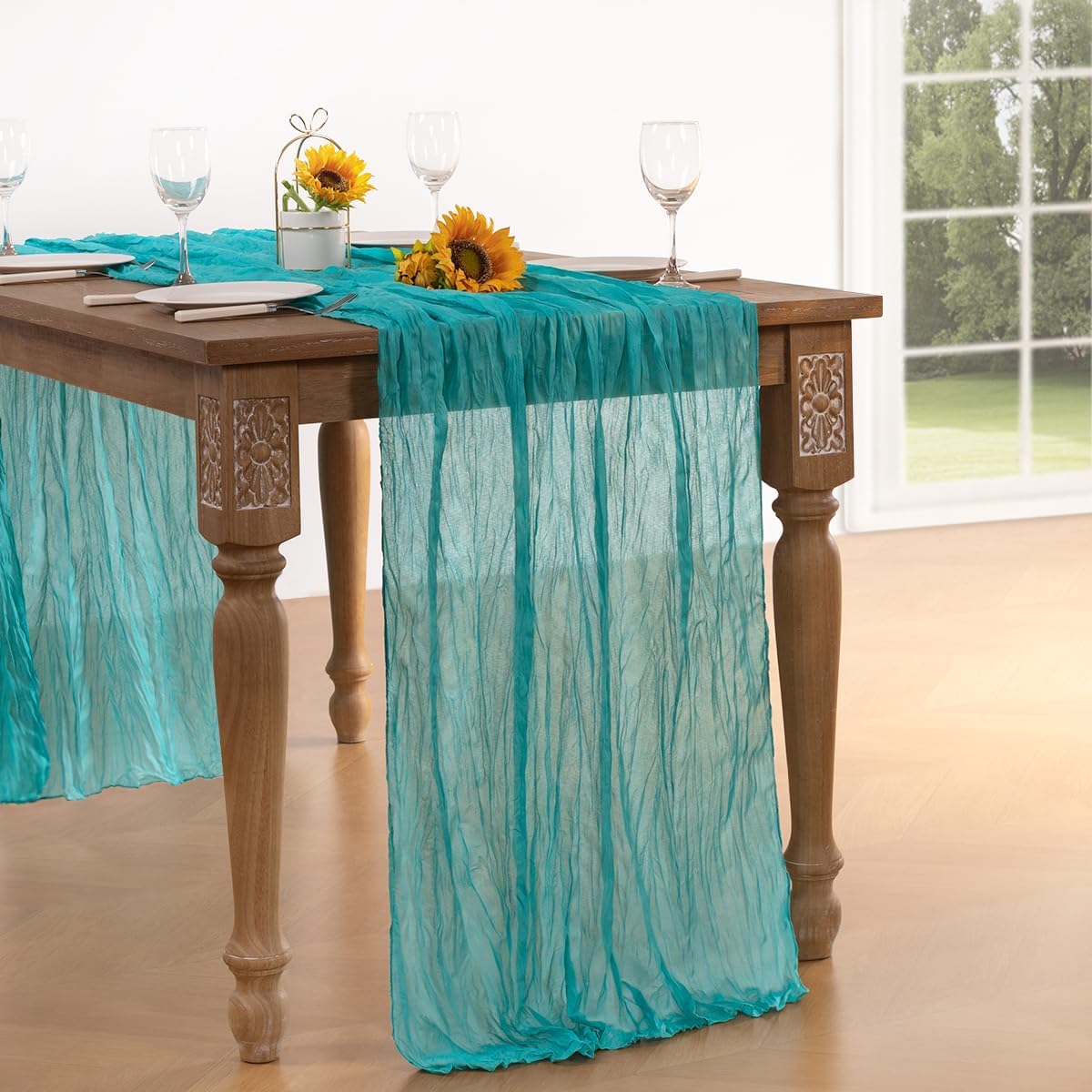 Teal Green Cheesecloth Table Runner Fall Table Runner Boho Gauze 120 Inches Turquoise Cheese Cloth Fall Table Decorations for Thanksgiving Wedding Bridal Baby Shower Tea Party Decor