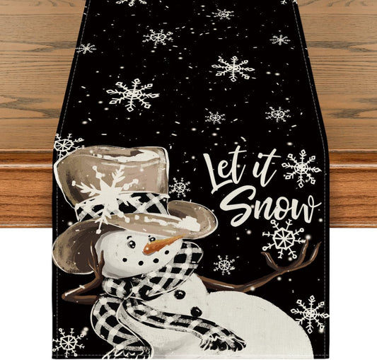 Artoid Mode Black Snowman Snowflake Let it Snow Winter Table Runner, Christmas Kitchen Dining Table Decoration for Home Party Decor 13x120 Inch