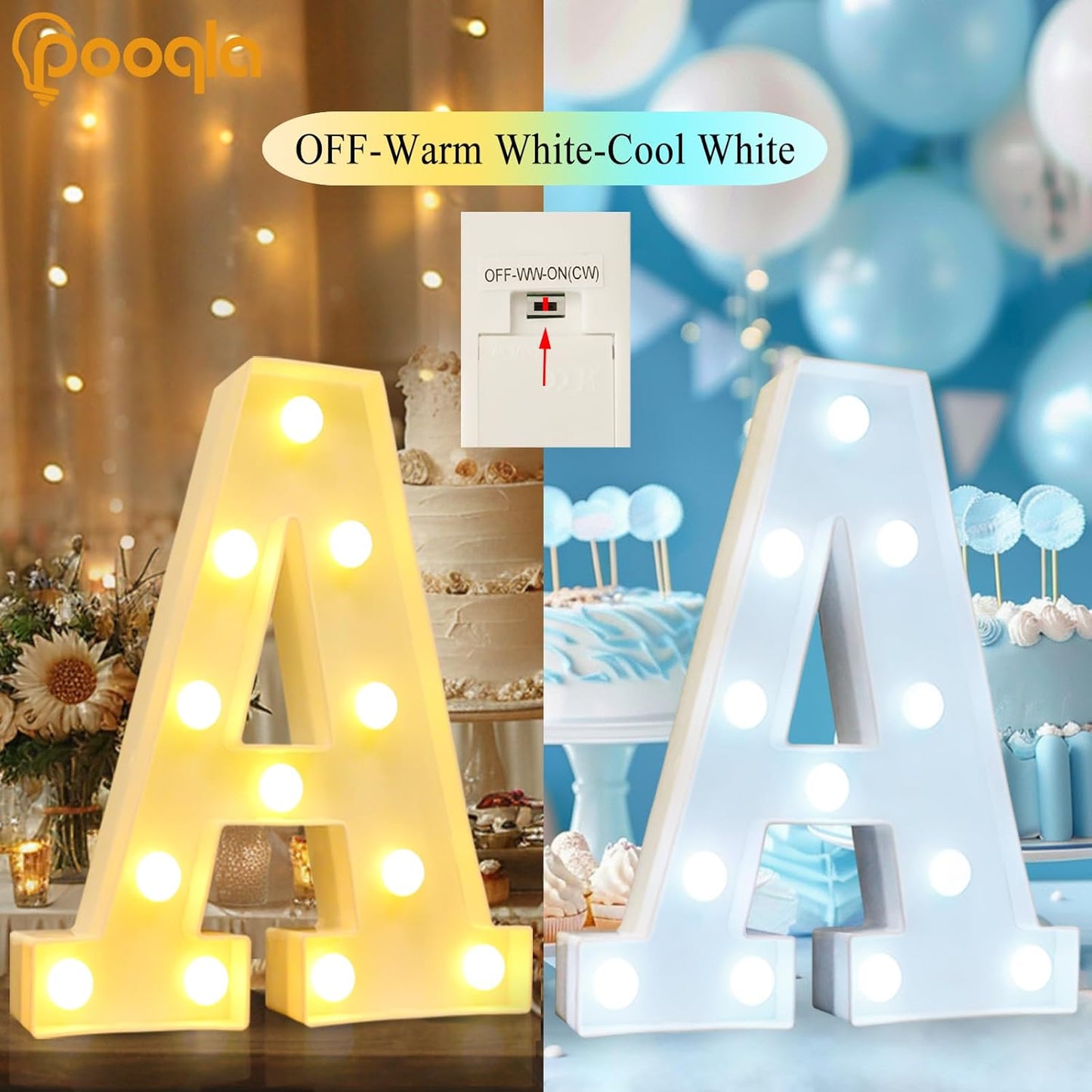 Pooqla LED Marquee Letter Lights, Warm White and Cool White Decorative Lighted Letters, Light Up Alphabet Letters for Boys Girls, Party, Wedding, Bar, Night Light, Birthday Decoration, Letter Z