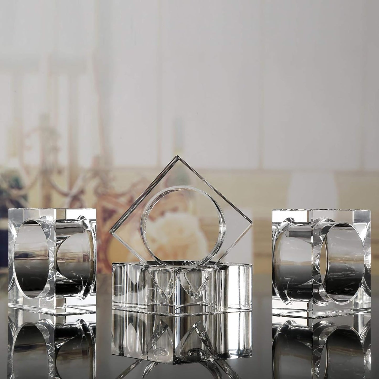 Crystal Napkin Holder Rings Square Design Christmas Decorations for Dinner Set of 12